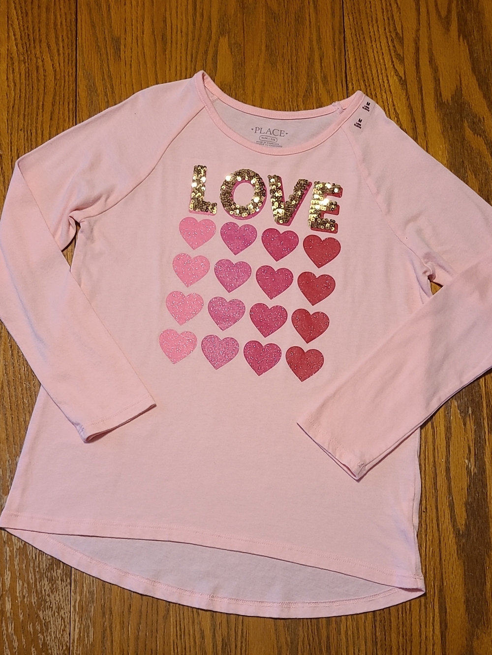 The Children's Place Pink 'Love' Sequin Heart Long-Sleeve Top - Medium